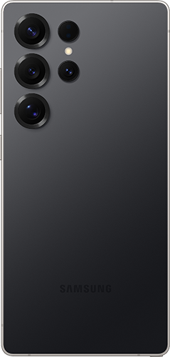 Black Samsung S25 Ultra, as seen from the back.